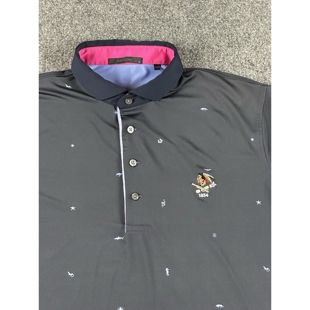 Greyson Polo Shirt Philadelphia Cricket Club Embroidery Blue Animal AOP Men's L